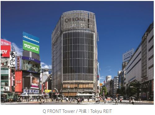 시부야역 근처의 'q front tower' 빌딩 전경. 무려 2000평이 넘는 시부야 대표 대형 상업시설.